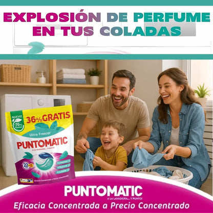 PUNTOMATIC 22+8 Ultra Freshness Capsule Tricamara, Confezione Risparmio 4x30 Totale 120 Lavaggi, Detersivo per Lavatrice, Per Biancheria e Colori, Smacchiatore