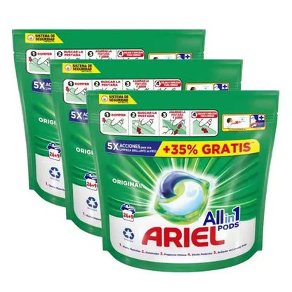 Detersivo liquido Ariel All-in-1 Pods – Confezione da 3 da 26+9 (Totale 105 capsule x 35 g = 1995 grammi) |   Pulizia profonda, dosaggio facile, per lavatrice