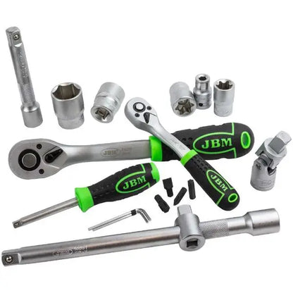 JBM 54037 Cassetta degli attrezzi da 108 pezzi con bussole esagonali zincate da 1/4" e 1/2"