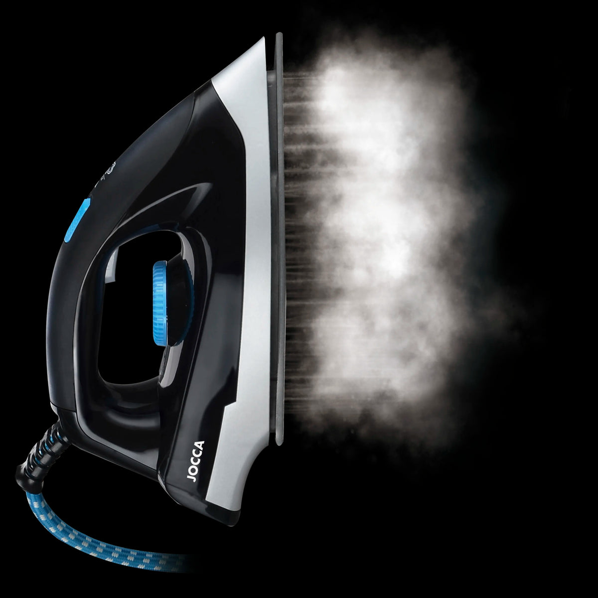 Centro stirante Jocca 2400W, piastra in ceramica Silver MAX, 5 bar, vapore continuo/verticale, colpo vapore, auto-pulizia antical, serbatoio 2L, temperatura regolabile, riscaldamento rapido. Stiratura professionale a casa.