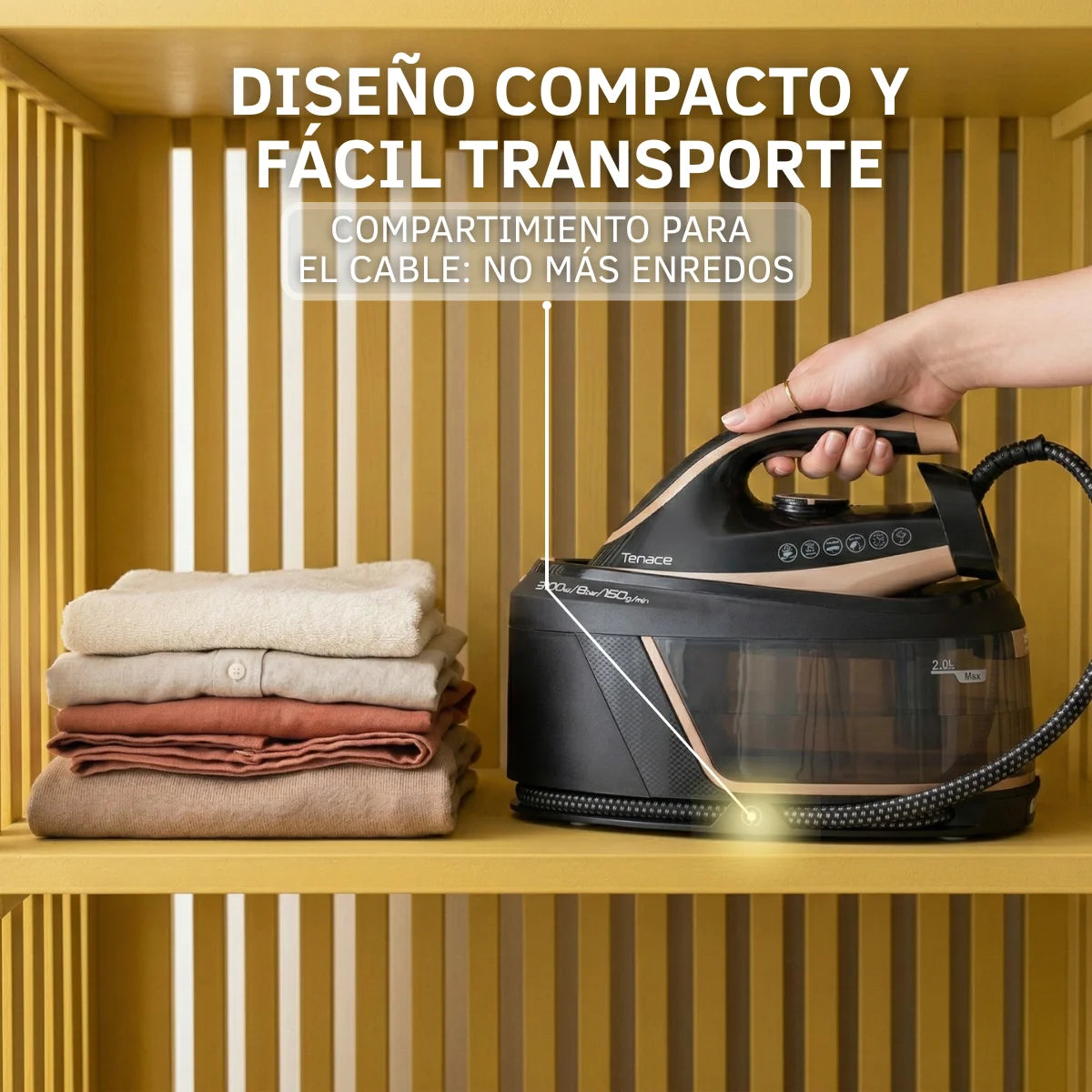 Ferro da Stiro con Caldaia Maxivapore Tenace Black 3100W – 8 Bar di Pressione, Serbatoio 2L e Filtro Anticalcare – Sistema Stirante Professionale a Vapore