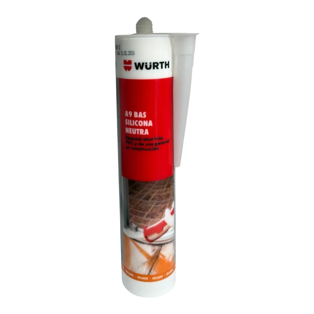 Silicone bianco neutro A9 BAS Würth – 310 ml – Sigillante professionale per alluminio, PVC e costruzioni generali