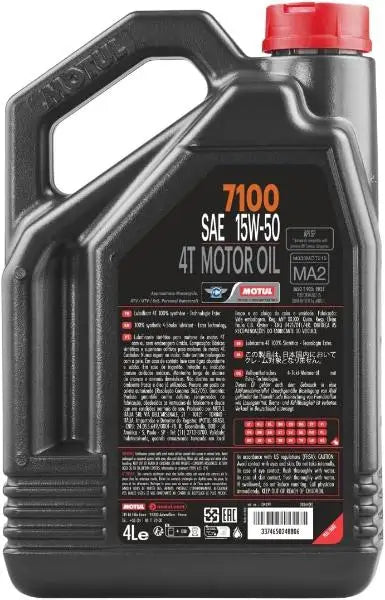 MOTUL 7100 4T 15W-50 
 Lubrificante ad Alte Prestazioni per Motociclette 
 Sport e Avventura 
 100% Sintetico - Esteri 
 Contenitore da 4 litri.