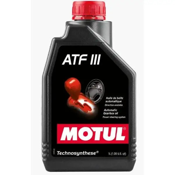 MOTUL ATF III. 
 Fluido per trasmissione automatica 
 Sistemi di servosterzo 
 Convertitori di coppia e sistemi idraulici 
 Tecnosintesi ® 
 Contenitore da 1 litro.