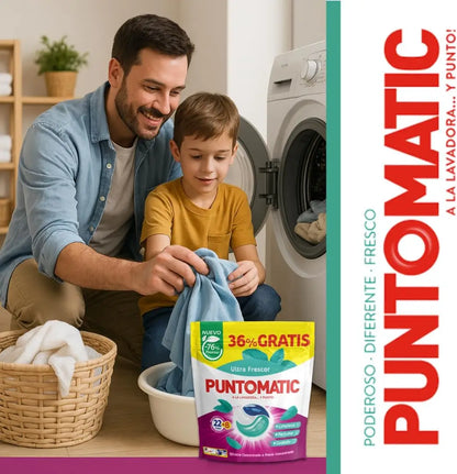 PUNTOMATIC 22+8 Ultra Freshness Capsule Tricamara, Confezione Risparmio 4x30 Totale 120 Lavaggi, Detersivo per Lavatrice, Per Biancheria e Colori, Smacchiatore