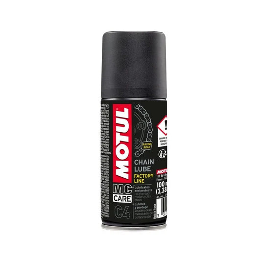 MOTUL MC CARE C4 LUBRIFICANTE PER CATENE - FABBRICA 
 linea 
 Lubrificante per catene di moto da strada 
 Bianco colorato e adesivo 
 Aerosol - Nuovo diffusore multiposizione 
 Contenitore da 100 ml