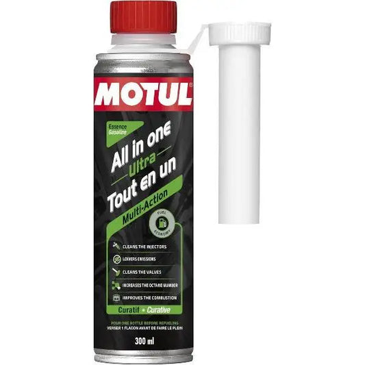 MOTUL ®   TUTTO IN UNO ULTRA BENZINA 
 Additivo concentrato multifunzionale per motori a benzina. 
 Additivo riparatore ad azione immediata da aggiungere alla benzina 
 Contenuto 300 ml.