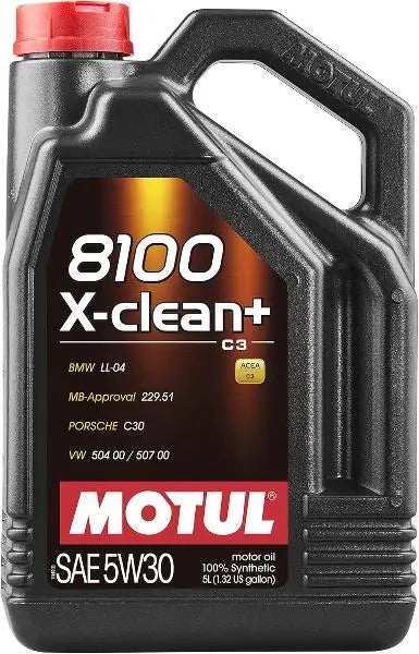 MOTUL 8100 X-CLEAN+ 5W-30 Lubrificante per Motore. 
 Motori a benzina e diesel - Euro 4, 5 e 6 - 100% sintetico. 
 100% sintetico 
 Contenitore da 5 litri.