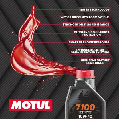 Motul 7100 10W40 4T 
 Lubrificante per moto ad alte prestazioni. 100% Sintetico - Esteri. 
 Contenitore da 1 litro.