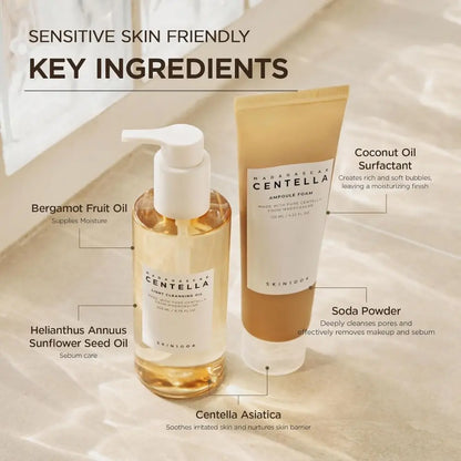Pack SKIN1004 Madagascar Centella Double Cleansing Duo | Olio Detergente Leggero 200 ml + Schiuma Ampolla 125 ml | Doppia detersione lenitiva che rimuove il trucco e pulisce i pori in profondità