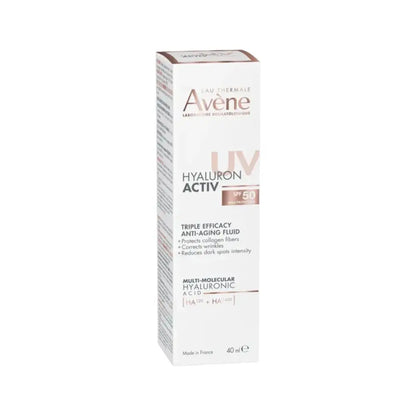 Avène Hyaluron Activ UV Fluido Triplo Effetto Anti-Età SPF50 40 ml | Fluido quotidiano con acido ialuronico, Pre-tocoferolo e TriAsorB™ | Corregge le rughe, riduce le macchie e protegge dal fotoinvecchiamento