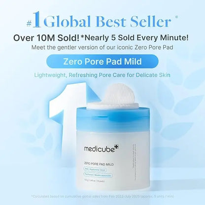 medicube Zero Pore Pad Mild 2.0 | Dischetti Esfolianti con PHA, Centella e Acido Ialuronico | Riduce Pori, Punti Neri e Sebo | Doppia Texture | Pelle Sensibile | Cosmetici Coreani | 70 pz