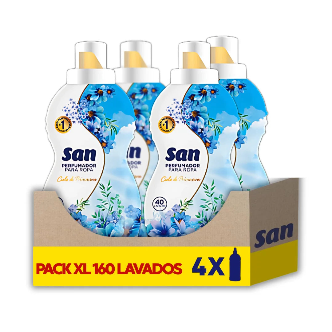 SAN Flower Field Detergente Profumato per Lavatrice, 40 Lavaggi, 800ml, Confezione da 4, Liquido Concentrato per Indumenti, Fragranza Morbida ed Elegante a Lunga Durata, Profumo Floreale con Talco