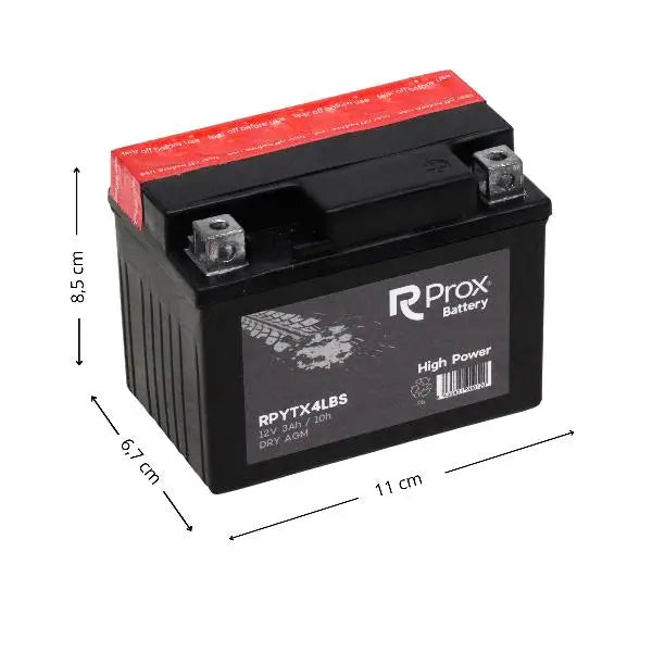 Batteria per Moto YTX4L-BS AGM Alta Potenza 12V 3Ah 40Amp. Massima Potenza di Avviamento. Batteria RC Prox Prodotta in Europa.