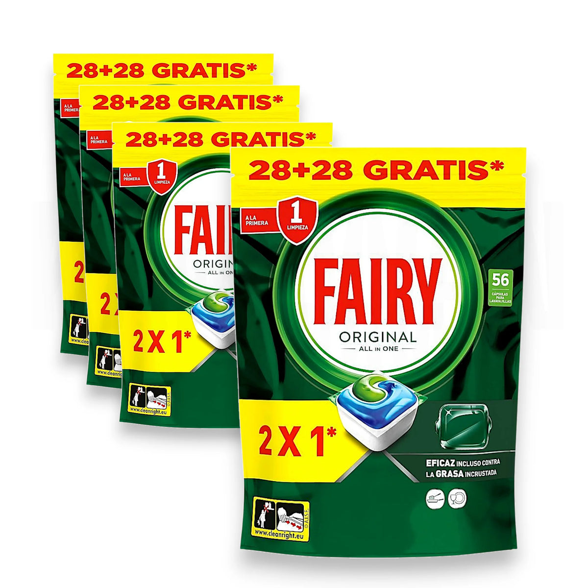 Fairy Detersivo per Lavastoviglie Originale Formato Tutto in Uno 28+28 Omaggio - Pulizia e Brillantezza