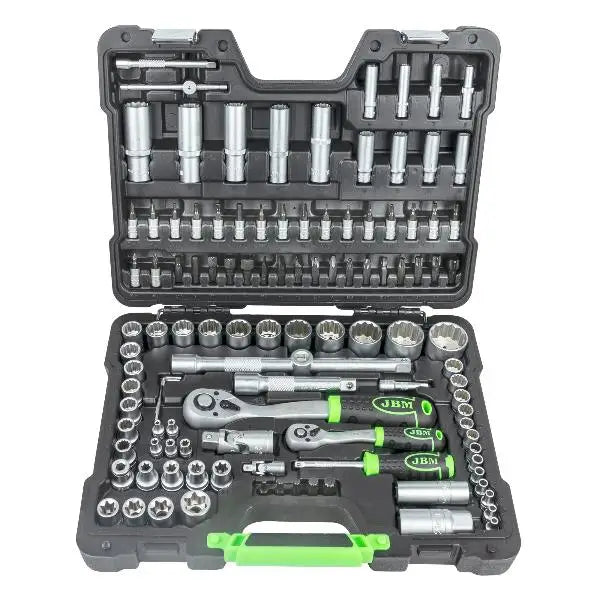 JBM 54036 Valigetta per utensili da 113 pezzi con bussole a 12 lati zincate da 1/4" e 1/2"