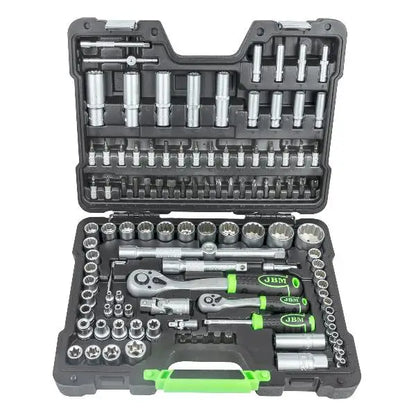 JBM 54036 Valigetta per utensili da 113 pezzi con bussole a 12 lati zincate da 1/4" e 1/2"