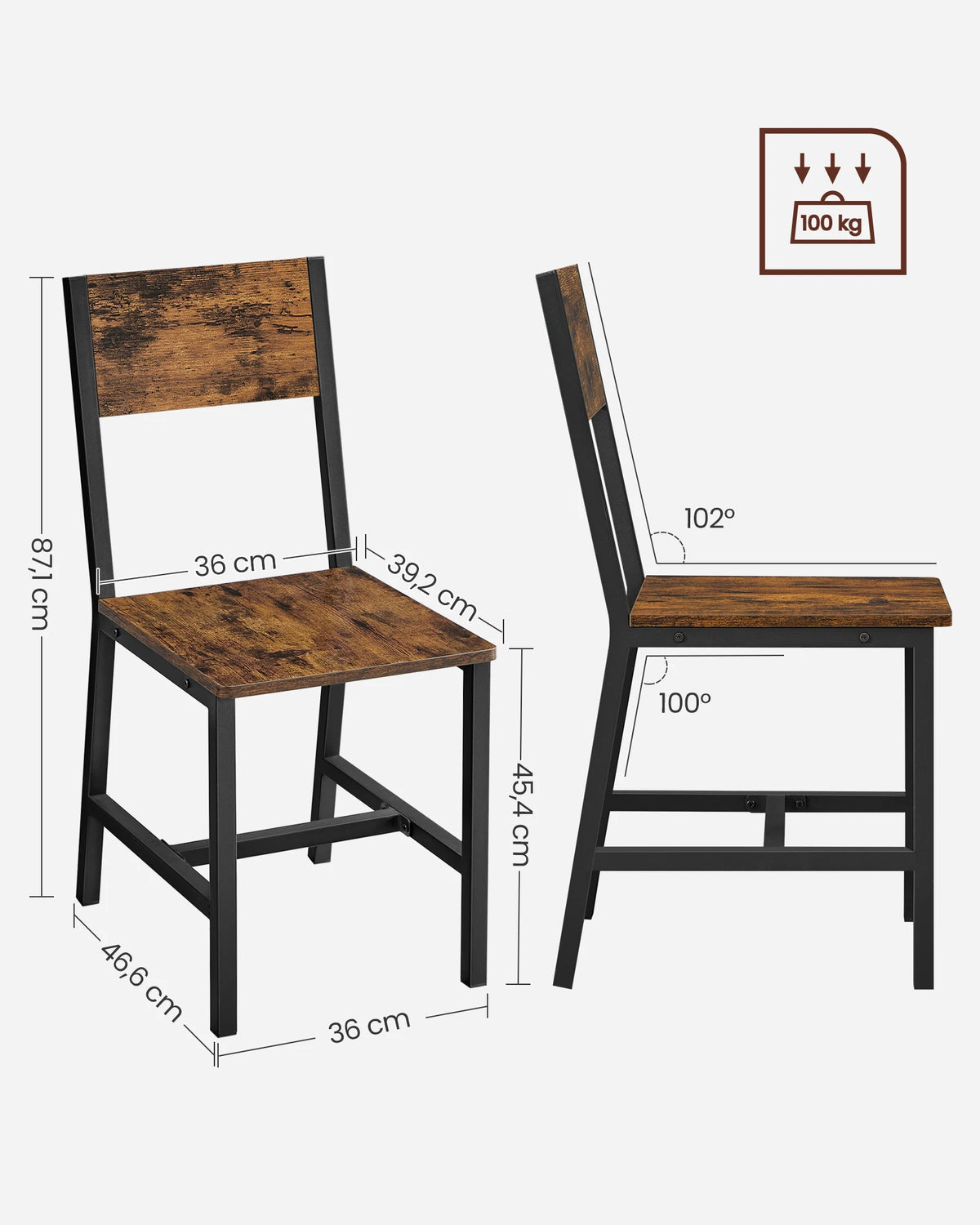 VASAGLE Sedie da pranzo, set di 4, struttura in acciaio, stile industriale, per sala da pranzo, soggiorno, cucina, marrone rustico e nero