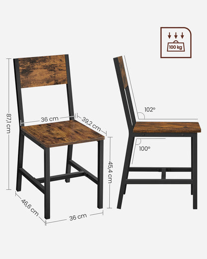 VASAGLE Sedie da pranzo, set di 4, struttura in acciaio, stile industriale, per sala da pranzo, soggiorno, cucina, marrone rustico e nero