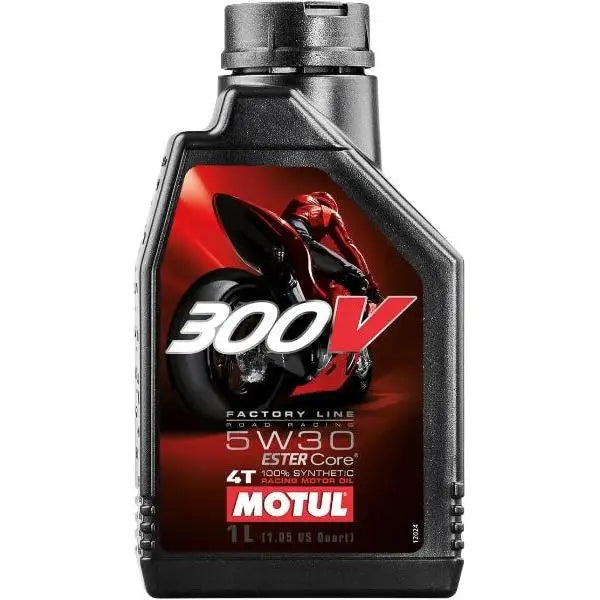 MOTUL 300V FACTORY LINE ROAD 5W-30 4T 
 Per motori da competizione 4T 
 Per motori da competizione 4T 
 100% Sintetico - Tecnologia ESTER Core ® 
 Contenitore da 1 litro.