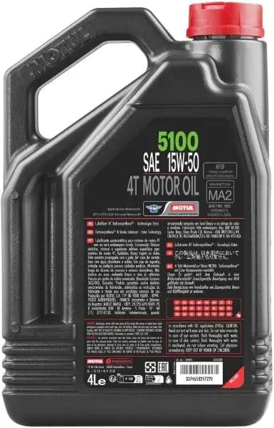 MOTUL 5100 15W-50 4T Lubrificante ad alte prestazioni per motociclette Ricreative e da pendolarismo Technosynthese® – Ester Contenitore da 4 litri.