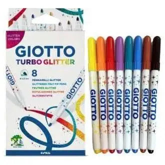 Giotto turbo glitter confezione da 8 pennarelli - punta fine 2,8 mm - inchiostro a base acqua - lavabile - colori assortiti