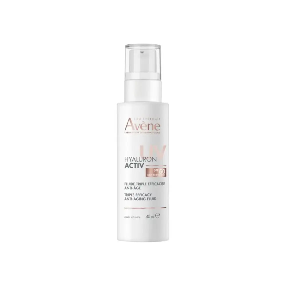 Avène Hyaluron Activ UV Fluido Triplo Effetto Anti-Età SPF50 40 ml | Fluido quotidiano con acido ialuronico, Pre-tocoferolo e TriAsorB™ | Corregge le rughe, riduce le macchie e protegge dal fotoinvecchiamento