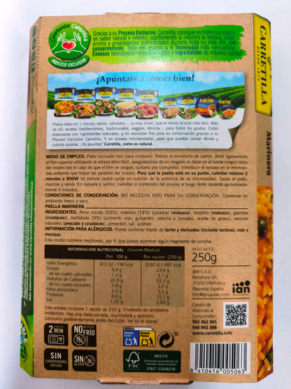 Cartella Paella Marinera 10 unità 250GR 14% Frutti di mare naturali al 100% senza conservanti senza additivi Senza glutine
