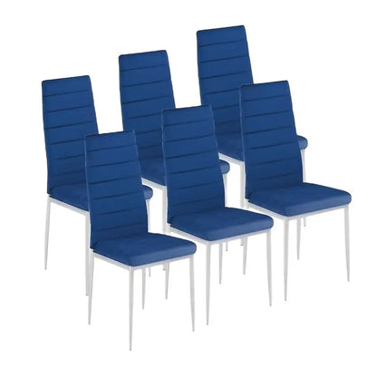 Set di 6 sedie Avatar - rivestite in tessuto Velet blu - gambe in metallo cromato.