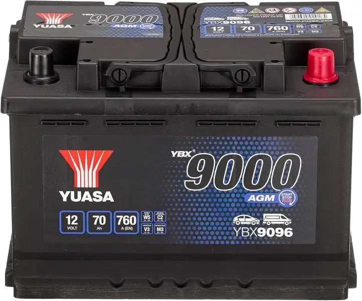 YUASA YBX9096 70AH 760A Batteria Auto Start-Stop Plus 
 Posizione terminale: + Destra positiva. 
 Misure: Lunghezza: 	 Larghezza: 278 mm   Altezza: 175 mm   Profondità: 190 mm