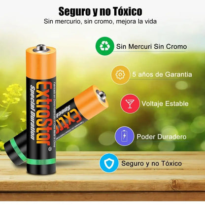 Pile AA e AAA Extrastar da 1,5 V, confezione risparmio da 24, 48 e 60 pezzi. Senza mercurio, non tossiche, adatte a molti dispositivi elettronici e giocattoli. Lunga durata, formato economico famiglia, disponibili due formati