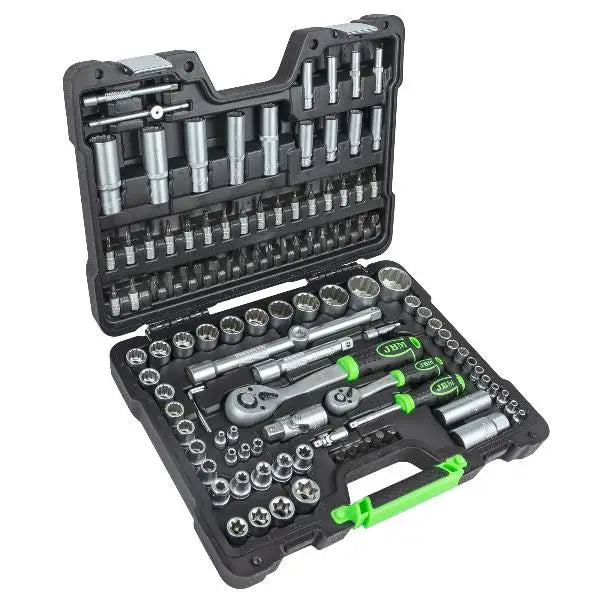 JBM 54036 Valigetta per utensili da 113 pezzi con bussole a 12 lati zincate da 1/4" e 1/2"