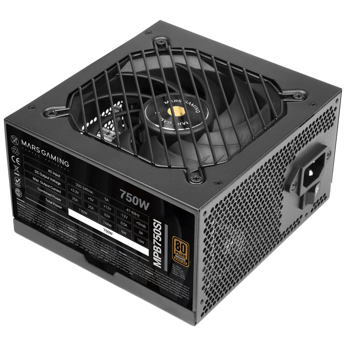 Mars Gaming MPBSI, alimentatore PC ATX, 7 anni di garanzia, bronzo 80Plus 230 V, efficienza del 90%, ventola SI Extreme Silence con nucleo in rame, tecnologia AI2-RPM, DC-DC e SMD, ATX 550 W / 650 W / 750 W / 850 W Fonte PC