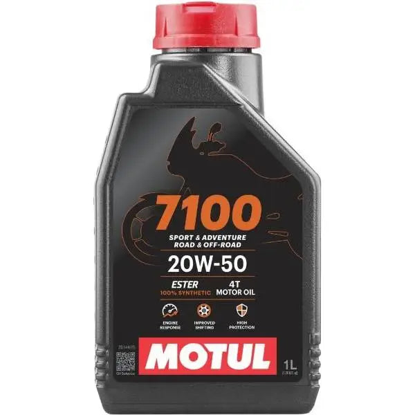 Motul 7100 20W50 4T 
 Lubrificante per moto ad alte prestazioni. 100% Sintetico - Esteri. 
 Contenitore da 1 litro.