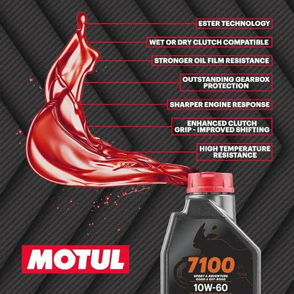 Motul 7100 10W60 4T 
 Lubrificante per moto ad alte prestazioni. 100% Sintetico - Esteri. 
 Contenitore da 1 litro.