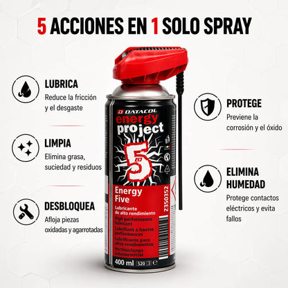 Datacol Lubrificante Spray Multiuso 5-in-1, ad Alte Prestazioni e Lunga Durata, Sciogli-grippa Universale, Rimuove la Ruggine e Protegge dalla Corrosione, 400 ml