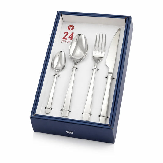 Set di Posate 24 Pezzi in Acciaio Inox 18/0 Colore Argento Mr.Spoon Essence – Set Completo di Posate con Coltello, Forchetta, Cucchiaio e Cucchiaino, Lavabile in Lavastoviglie, Posate Economiche per Casa, Ristorante e Ospit