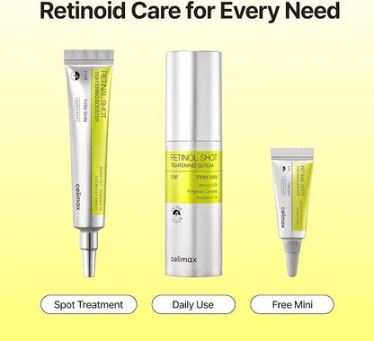 Celimax The Vita A Retinal Shot Tightening Booster Gift Pack | Retinal 0,1% + Retinolo Puro + Matrixyl 3% + 9 Peptidi | Pori Ridotti, Tonicità e Anti-Rughe | Microparticelle A-Shot | K-Beauty | 48ml (15ml+30ml+3ml)