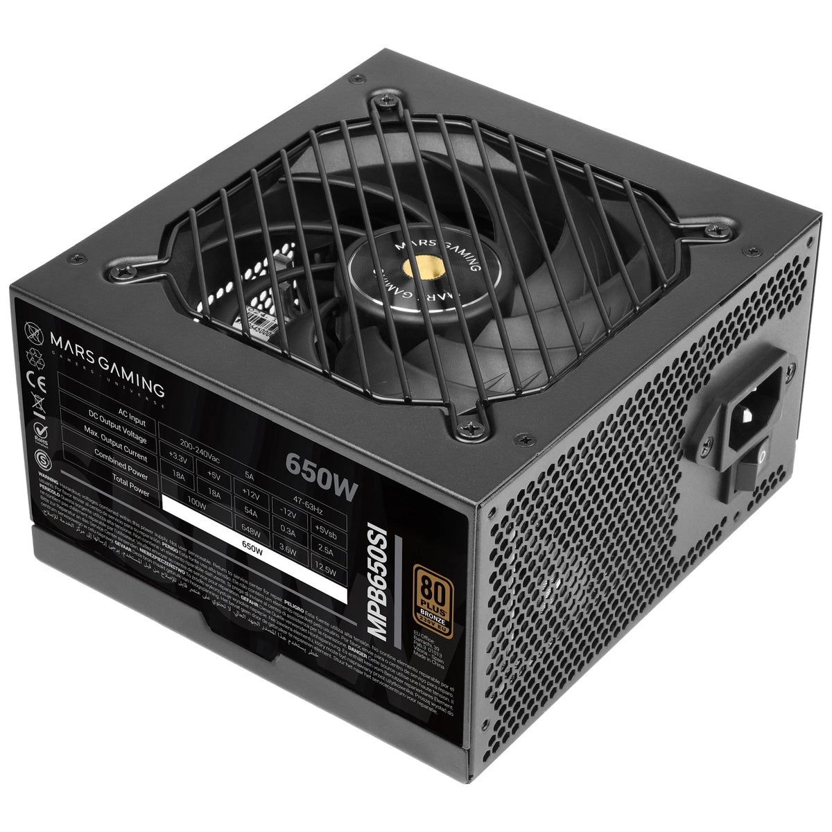 Mars Gaming MPBSI, alimentatore PC ATX, 7 anni di garanzia, bronzo 80Plus 230 V, efficienza del 90%, ventola SI Extreme Silence con nucleo in rame, tecnologia AI2-RPM, DC-DC e SMD, ATX 550 W / 650 W / 750 W / 850 W Fonte PC