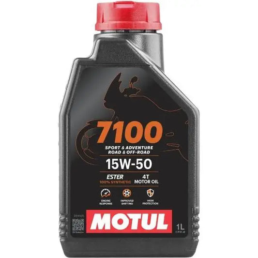 MOTUL 7100 4T 15W-50 
 Lubrificante ad Alte Prestazioni per Motociclette 
 Sport e Avventura 
 100% Sintetico - Esteri 
 Contenitore da 1 litro.