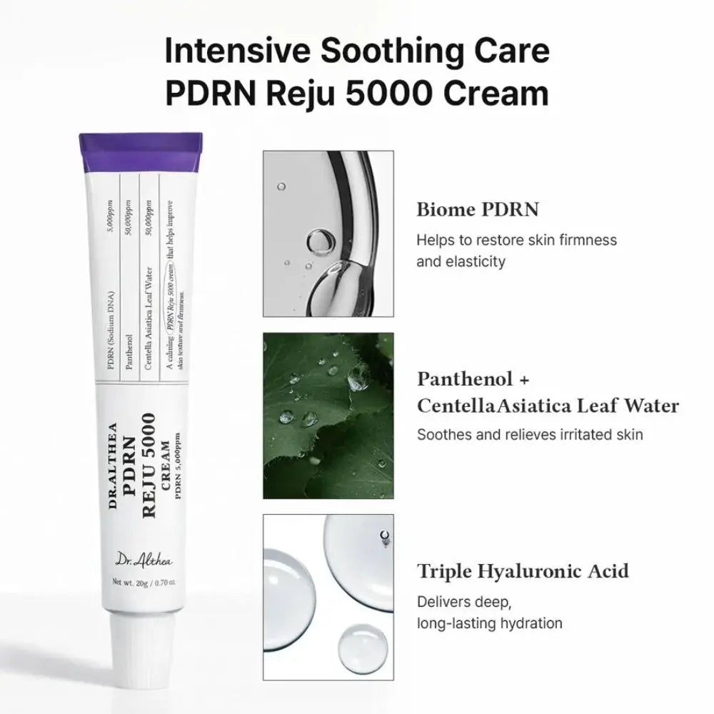 Dr. Althea PDRN Reju 5000 Cream 20 g | Crema leggera con 5000 ppm di PDRN, pantenolo, centella e triplo acido ialuronico per sollievo intensivo e tonicità