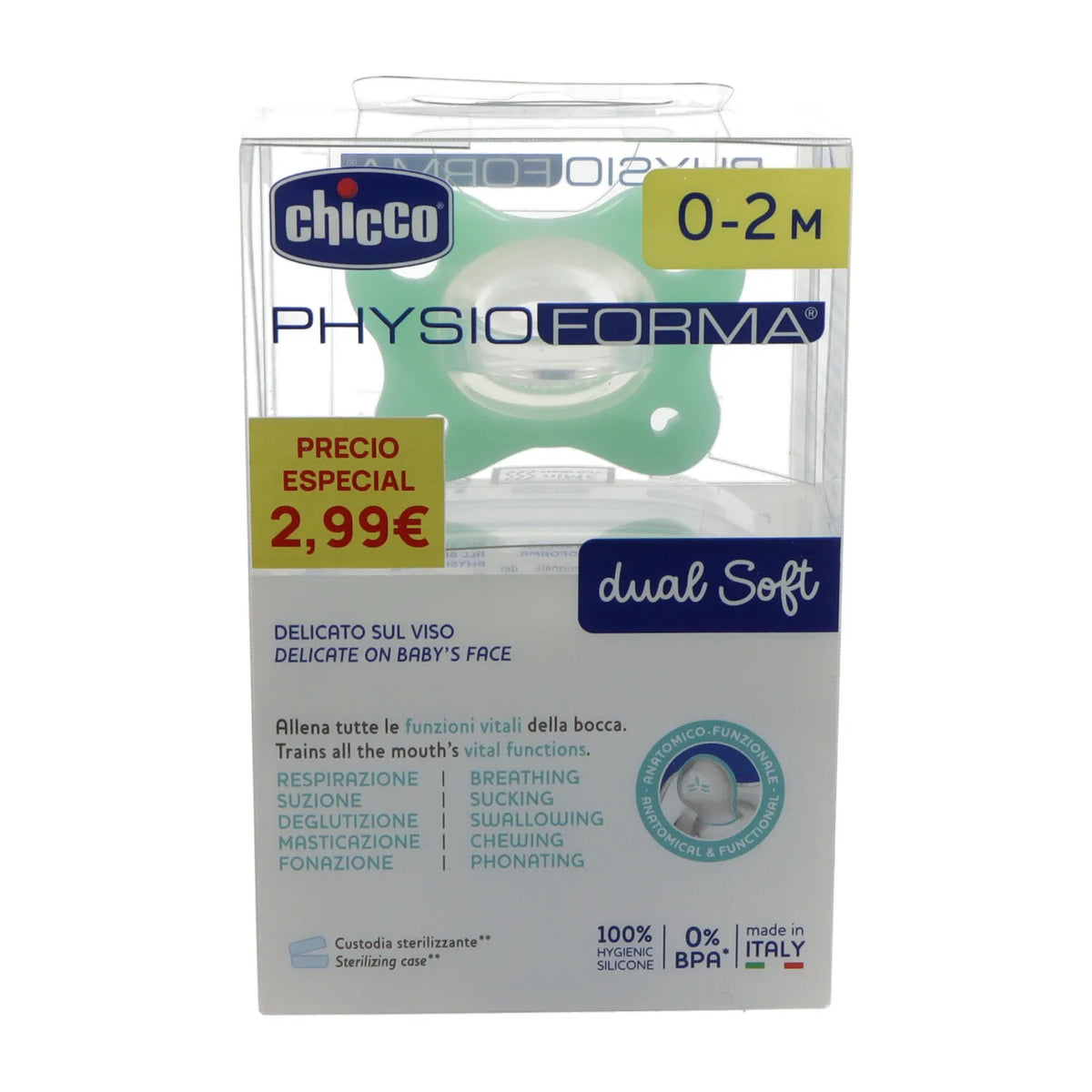 Ciuccio Chicco Physioforma Dual Soft in Silicone Neutro 0-2 Mesi 1 unità