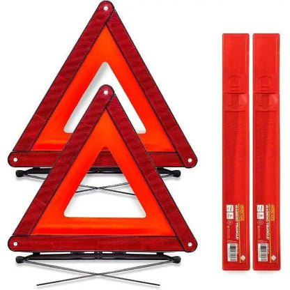 Set di 2 triangoli riflettenti pieghevoli omologati ECE per segnalazione stradale.