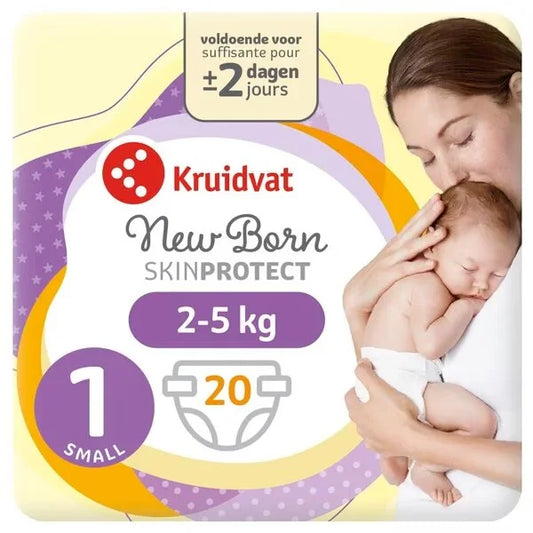 Kruidvat New Born SkinProtect Pannolini Taglia 1 (2-5 kg) Confezione da 20 Unità – Pannolini per Neonati con Taglio Ombelicale e Indicatore di Umidità