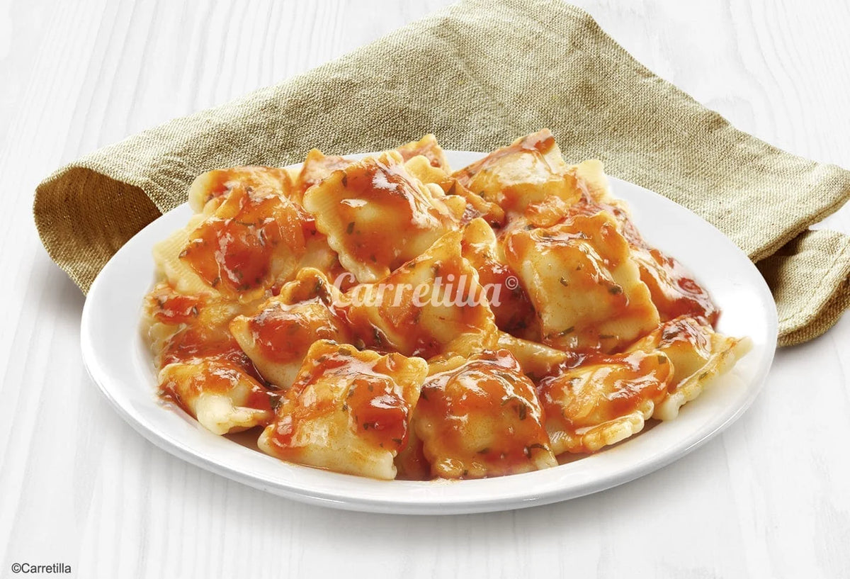 Carrello per ravioli con salsa di pomodoro 10 unità 300 GR Piatti pronti in 2 minuti, con ingredienti selezionati, senza olio di palma o coloranti e senza conservanti