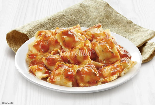 Carrello per ravioli con salsa di pomodoro 10 unità 300 GR Piatti pronti in 2 minuti, con ingredienti selezionati, senza olio di palma o coloranti e senza conservanti