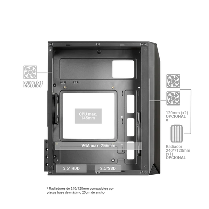 Mars Gaming MC-S1, custodia compatta per PC da gioco Micro-ATX, 12 modalità ARGB anteriore, finestrino laterale, supporto raffreddamento liquido, ventola FRGB, scatola ARGB nera, bianca o rosa