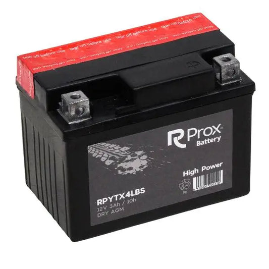 Batteria per Moto YTX4L-BS AGM Alta Potenza 12V 3Ah 40Amp. Massima Potenza di Avviamento. Batteria RC Prox Prodotta in Europa.