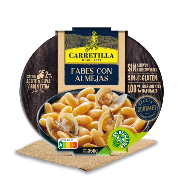 Cartella portapacchi Fabes con clams 7 unità da 350 piatti tradizionali gourmet pronti per ricette, senza glutine con 2% di olio extra vergine, ingredienti naturali al 100% e senza additivi conservanti.