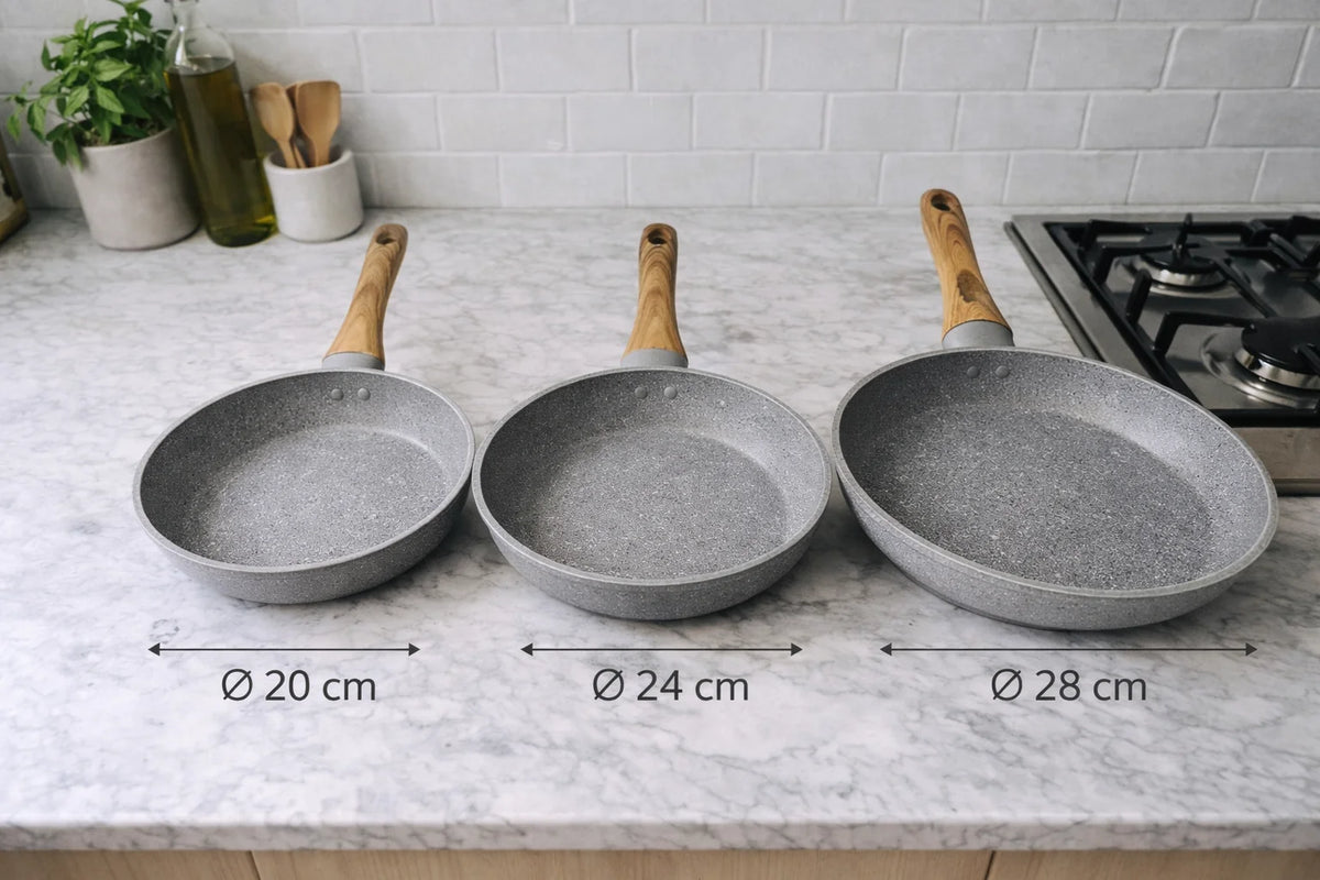 Set di Padelle Antiaderenti in Granito MR Kitchen 3 Pezzi 20-24-28 cm |   Induzione |   Manico Morbido al Tatto |   Senza PFOA